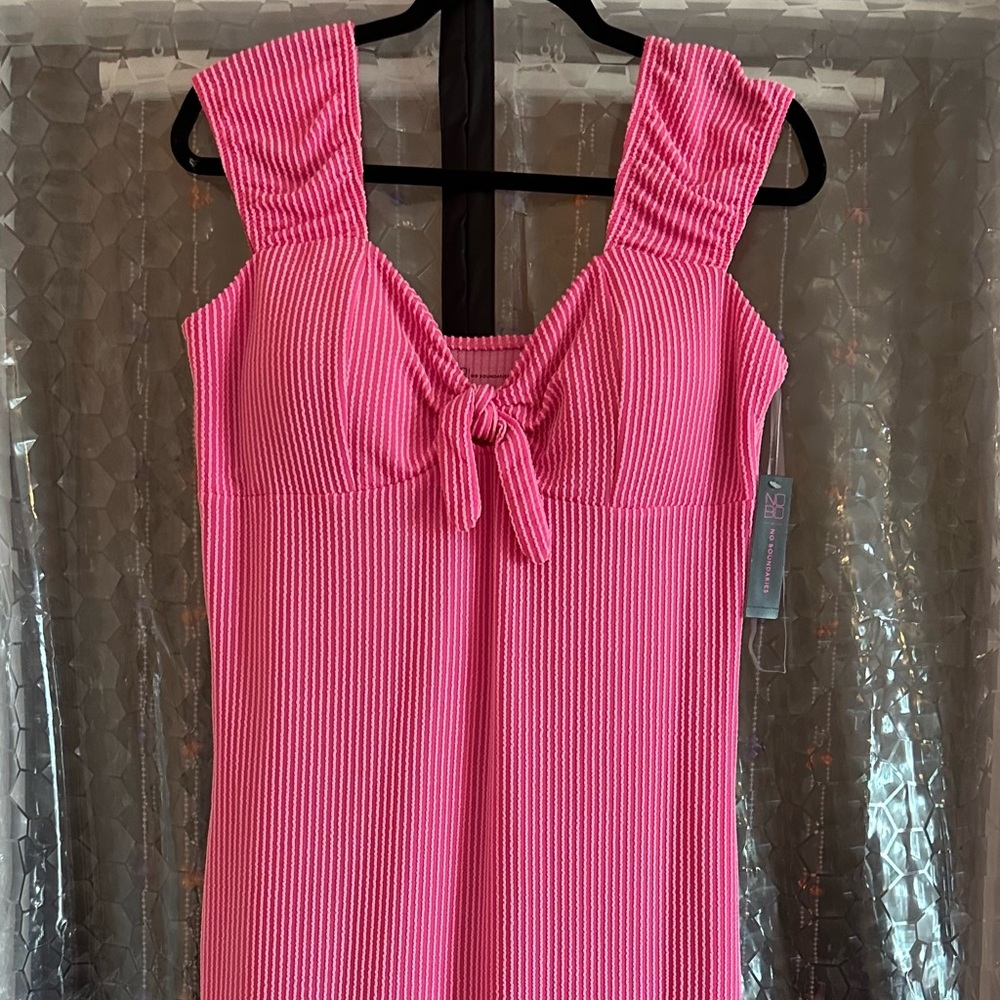 No Boundaries Pink Pleated Tie Front Midi Dress